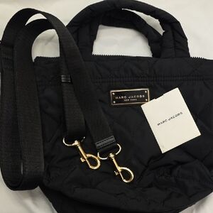 Marc Jacobs Black Quilted Nylon Tote with Gold Hardware